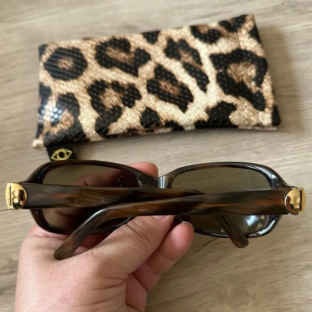 Kate Spade Celeste Sunglasses Golden Tortoise Brown with Leopard Print Sleeve